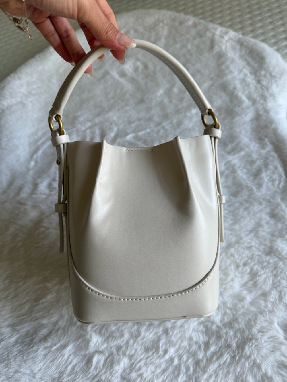 Zara Cream Mini Top-Handle Bucket Purse